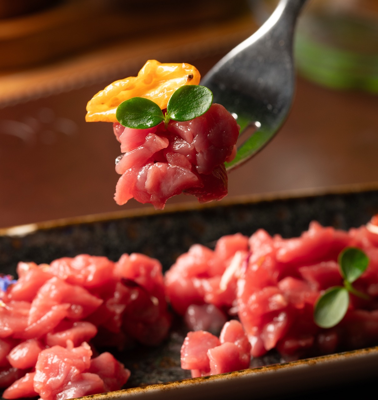 Tartare di manzo su forchetta